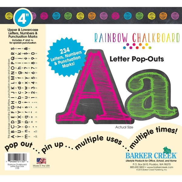 Barker Creek Rainbow Chalkboard 4" Letter Pop-Outs, 234 Characters/Set 1730